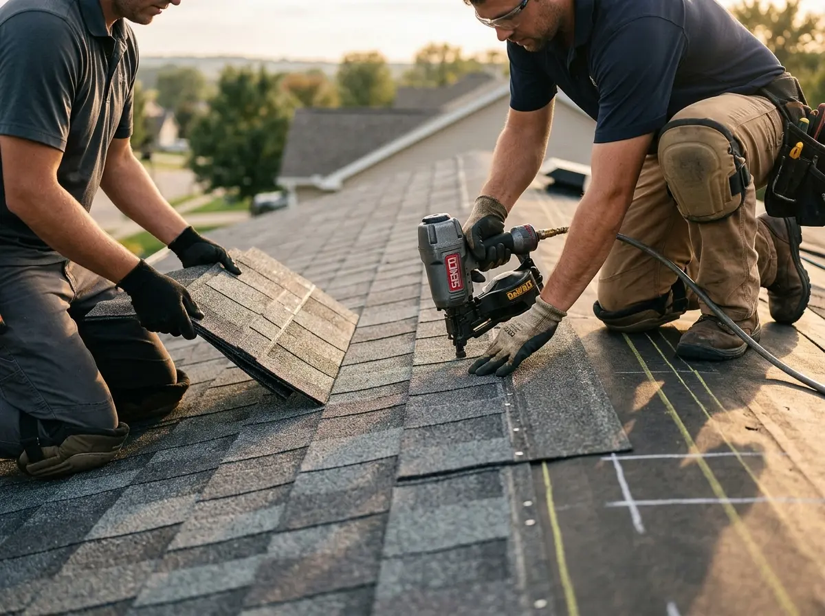 Professional roofer working on a residential roof in Ahuimanu